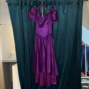 Vintage Purple Satin 80’s Puff Sleeve Dress